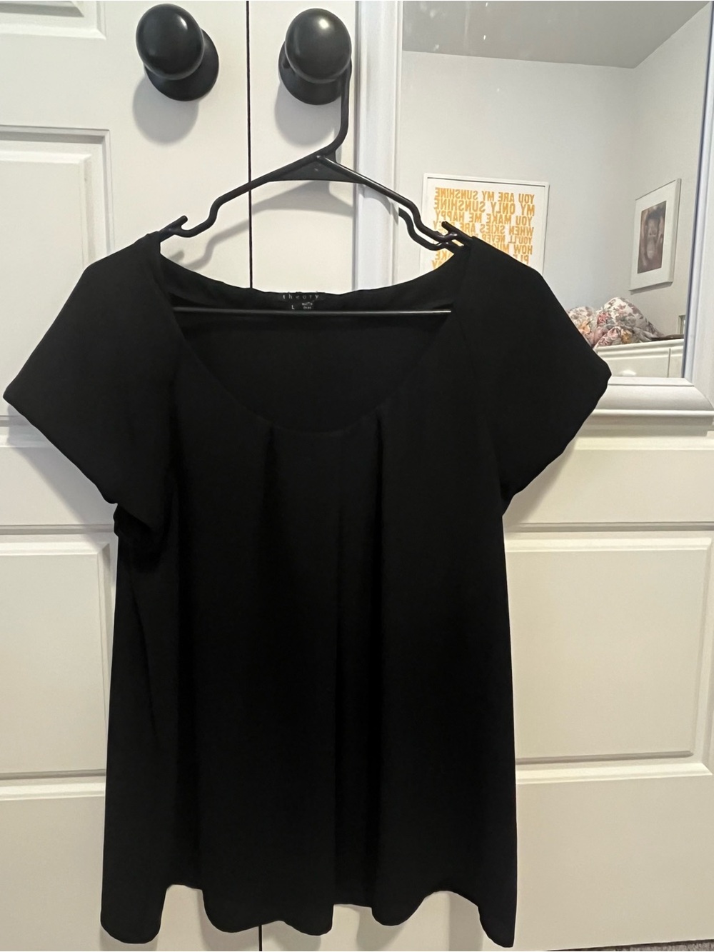 Theory Black Short-Sleeve Scoop Neck A-Line Blouse